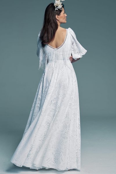 Beautiful wedding dress with sleeves and a sexy slit Santorini 9