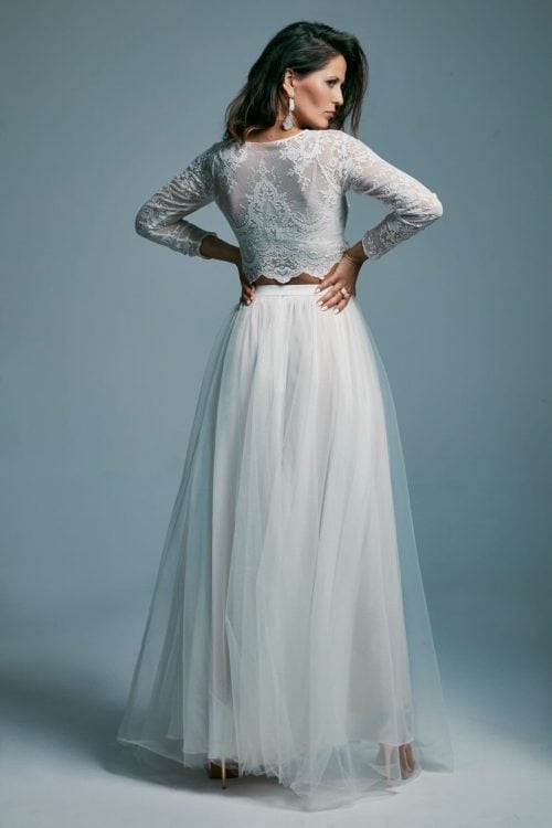 A two-piece wedding dress with long sleeves and a tulle skirt Porto 24