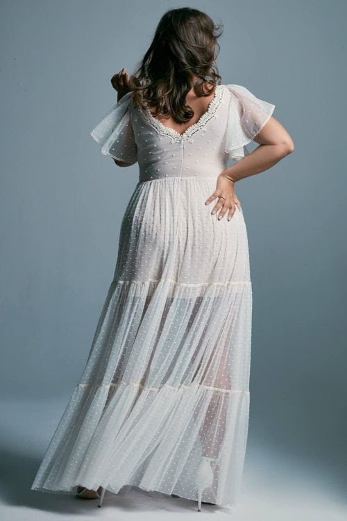 Romantic plus size wedding dress with a gown in the style of boho Barcelona 16 plus size