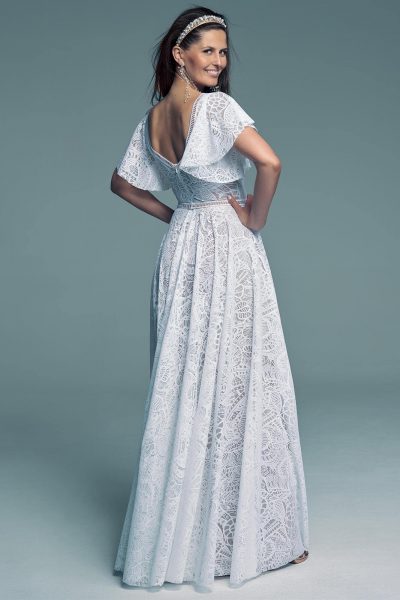Wedding dress revealing the back delicately with a beautiful lace Santorini 16