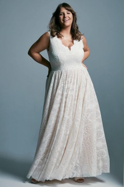 Plus size wedding dress with the most fashionable cut with a beautiful neckline Porto 45 plus size