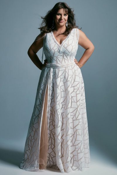 Suknia ślubna plus size w afrykański wzór z elastycznej koronki Santorini 3 plus size