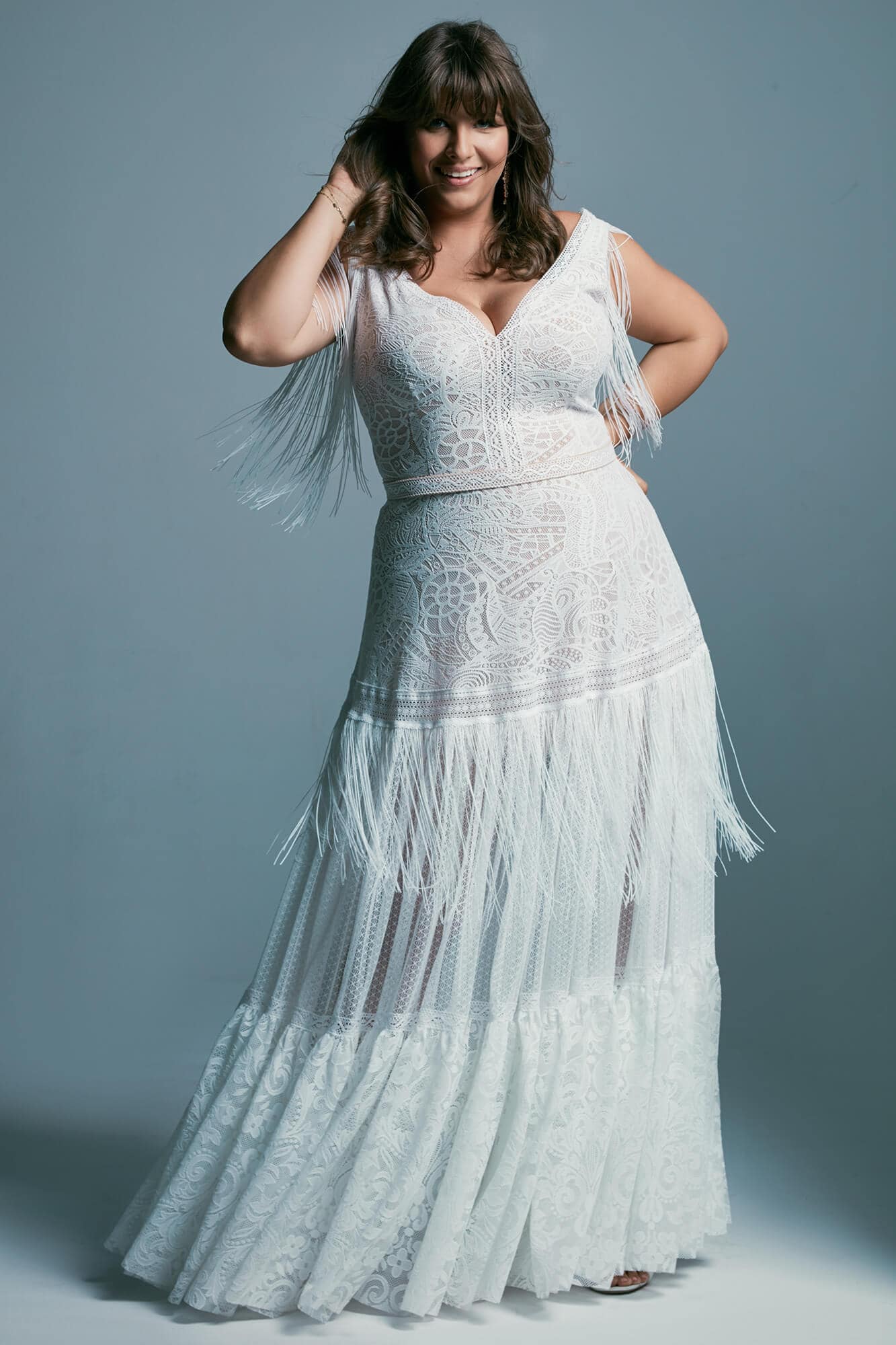 Suknia ślubna plus size z pięknej koronki w stylu boho Santorini 5 plus size